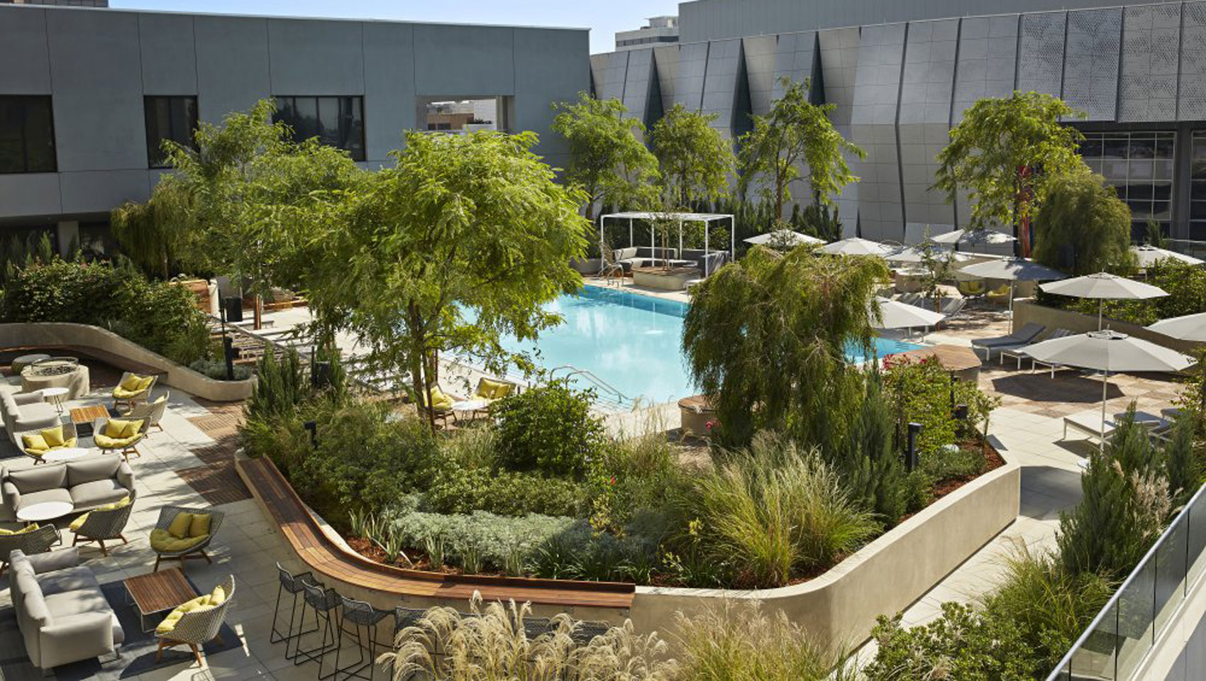 Pool terrace and lounge at Kimpton Sawyer Hotel