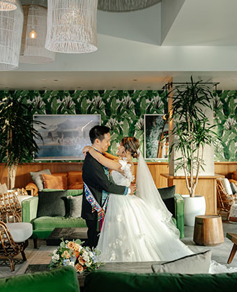 couple hugging at wedding